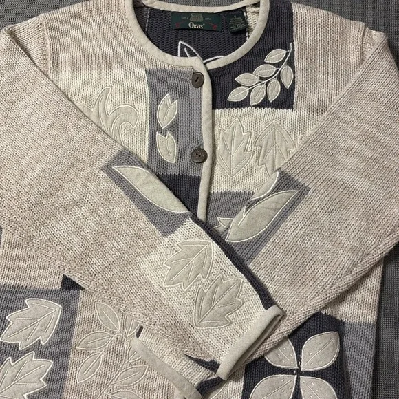 VTG Orvis Women's Patchwork Leaf Knit Grandma Sweater Button Front Cottagecore S - Picture 8 of 16